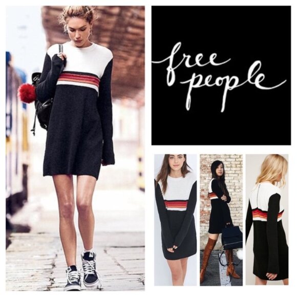 Free People Dresses & Skirts - $148 Free People Sweater Dress Knit Long Sleeve Color Block XS